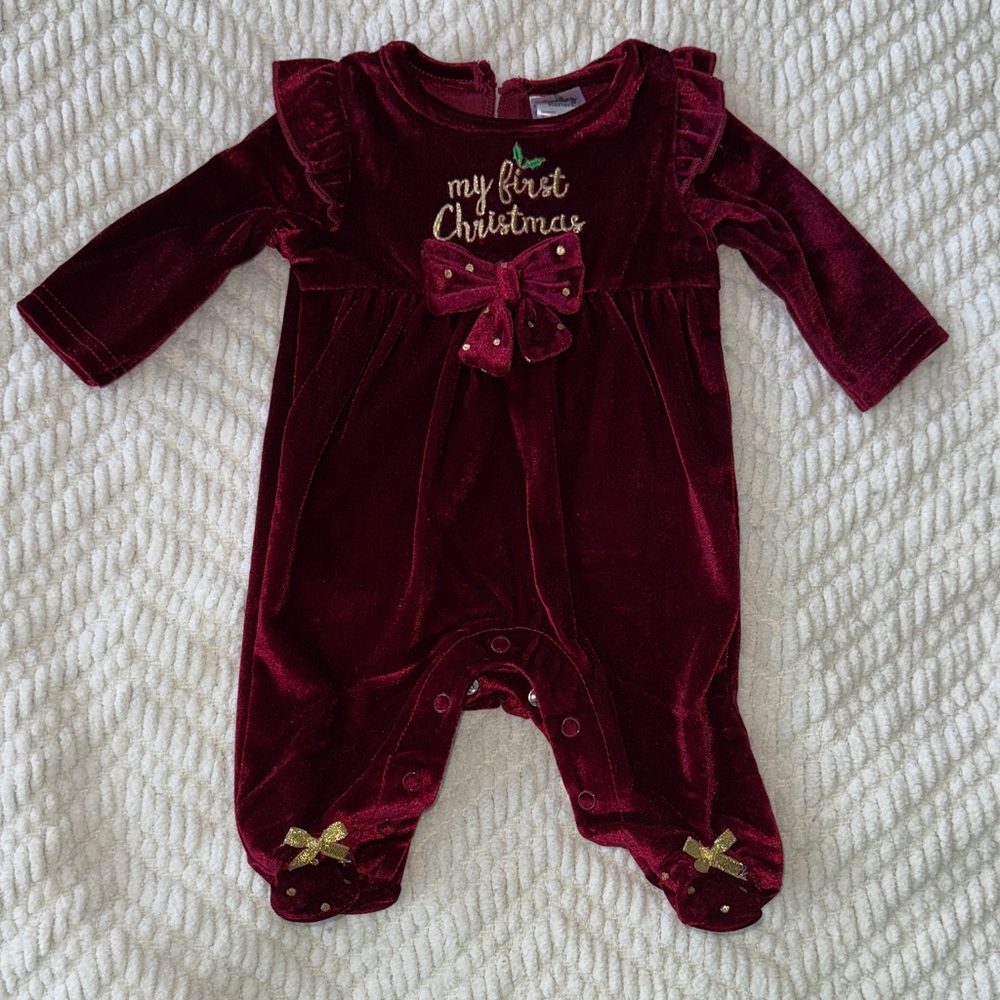 Baby Starters Red Velvet Christmas Footie